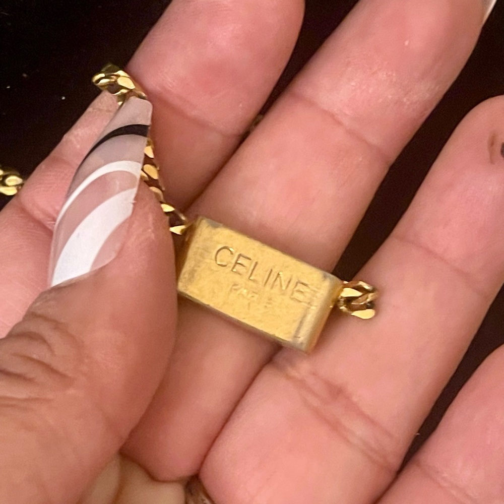 CELINE Vintage Macadam Gold Necklace with Red Enamel Triomphe Logo - Picture 5 of 7